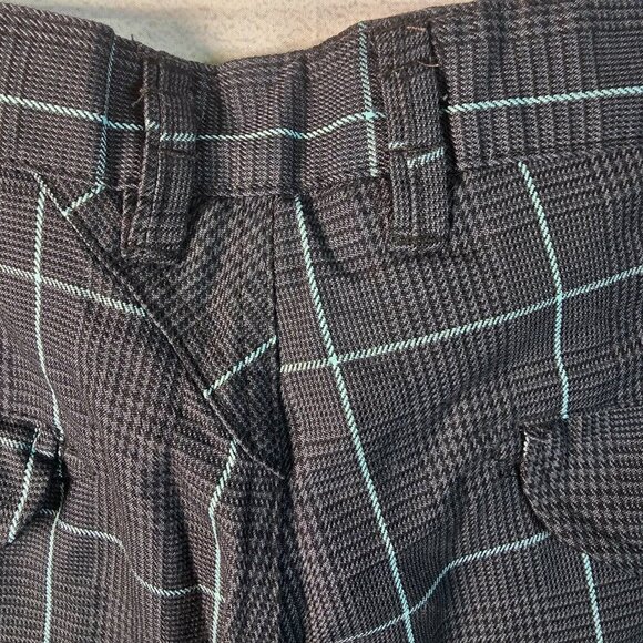 SPLIT USA MENS SHORT BLACK GRAY SM HOUNDSTOOTH PRINT TEAL ACCENT SIZE 36 EUC - Picture 3 of 8